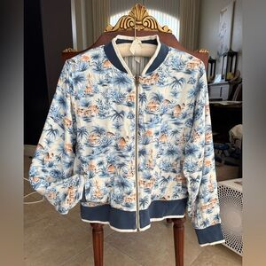 Tropical Print Blue and White Bomber Jacket